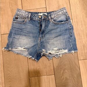 Distressed Light Blue Women's Denim Shorts - Casual Frayed Hem